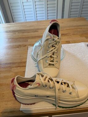 Converse Run Star Hike Cream Canvas Platform Sneakers with Pink & Green Accents